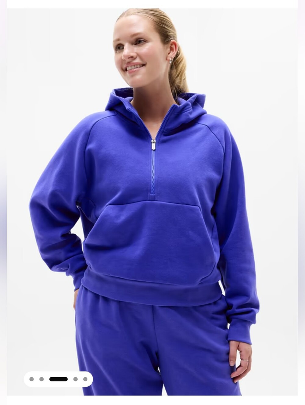 Athleta Forever Fleece 1/2 Zip Hoodie Royal Blue Large Excellent Condition